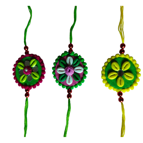 Handmade Multicolour Rakhi Combo Set (Set of 3)