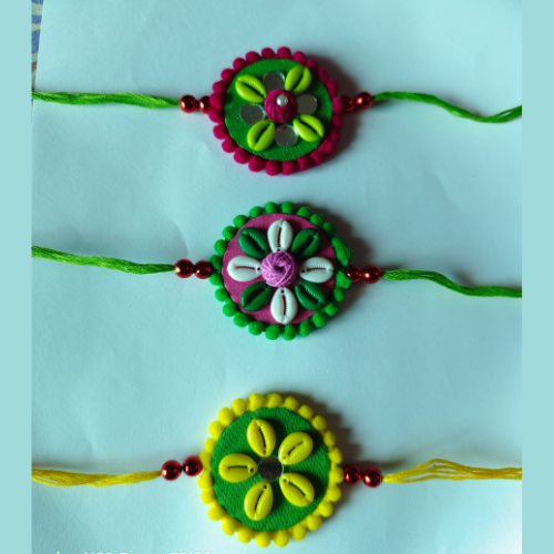 Handmade Multicolour Rakhi Combo Set (Set of 3)