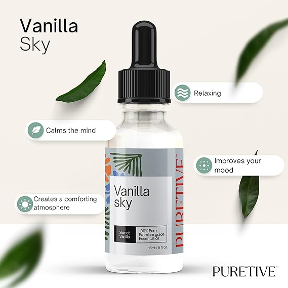 
                  
                    Puretive Botanics Vanilla Sky I Sweet Vanilla Essential Oil I Comforting & Soothing Fragrance I Aromatherapy for Relaxation & Self Care Routine I Fragrances for Home & Bedroom
                  
                