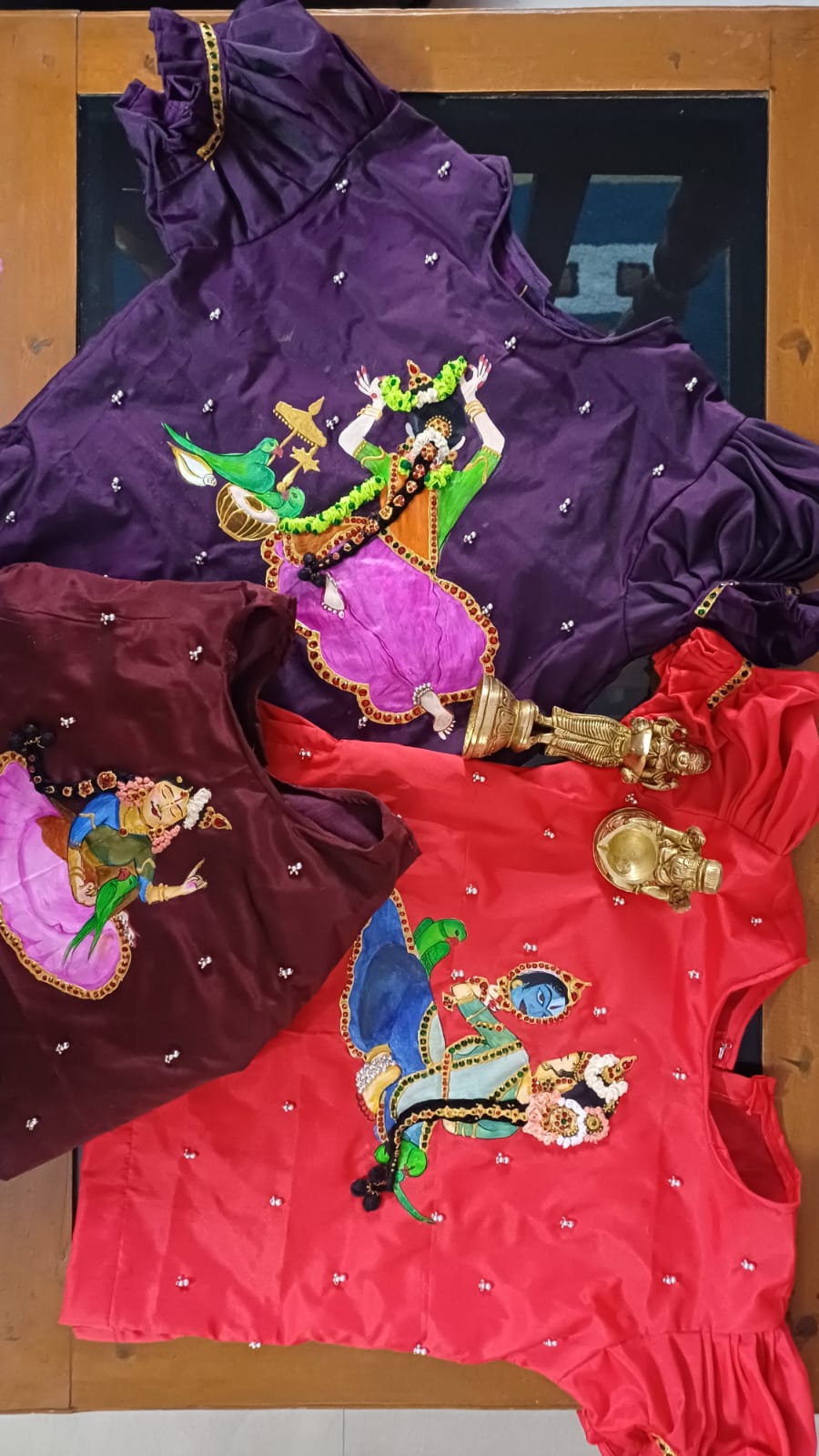 Hand-Painted Tanjore Art Kids' Pattu Pavada in Jasmine Silk (only blouse)