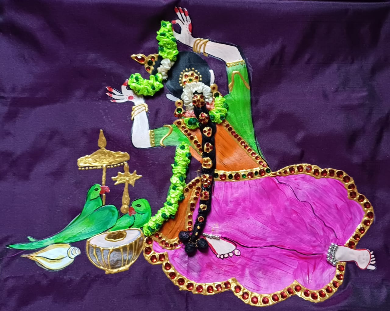 Hand-Painted Tanjore Art Kids' Pattu Pavada in Jasmine Silk (only blouse)