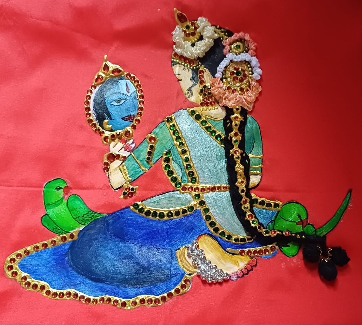 Hand-Painted Tanjore Art Kids' Pattu Pavada in Jasmine Silk (only blouse)