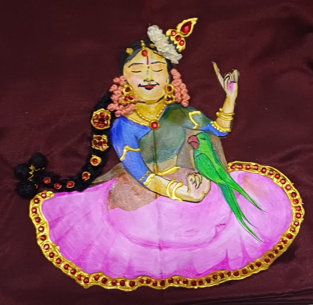 Hand-Painted Tanjore Art Kids' Pattu Pavada in Jasmine Silk (only blouse)