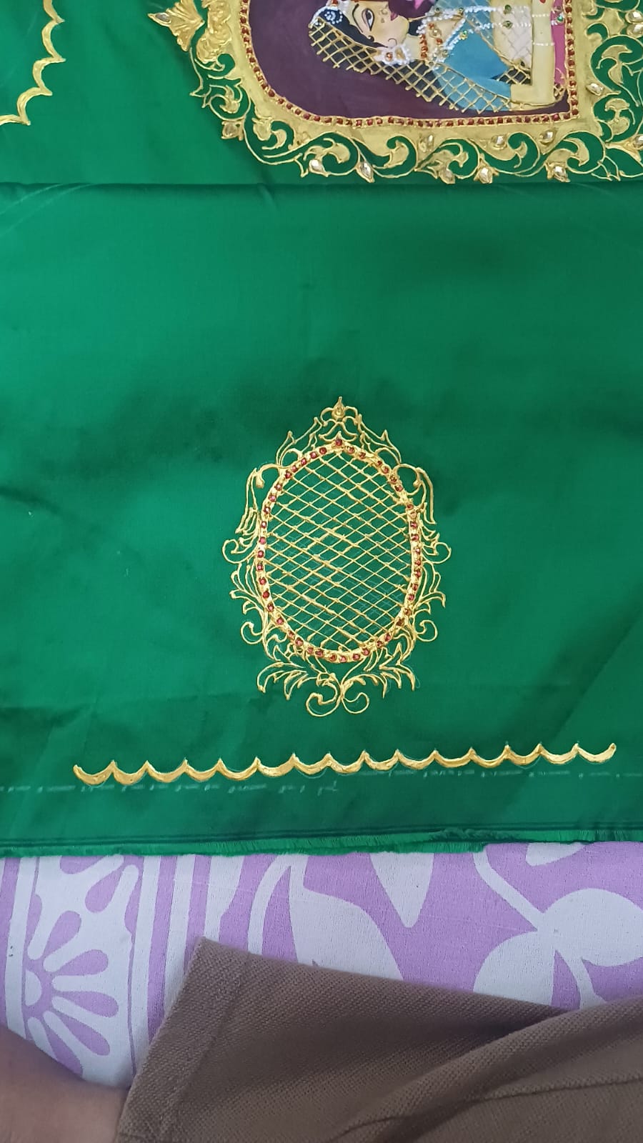Hand-Painted Tanjore Rani Design on Unstitched Jasmine Silk Fabric