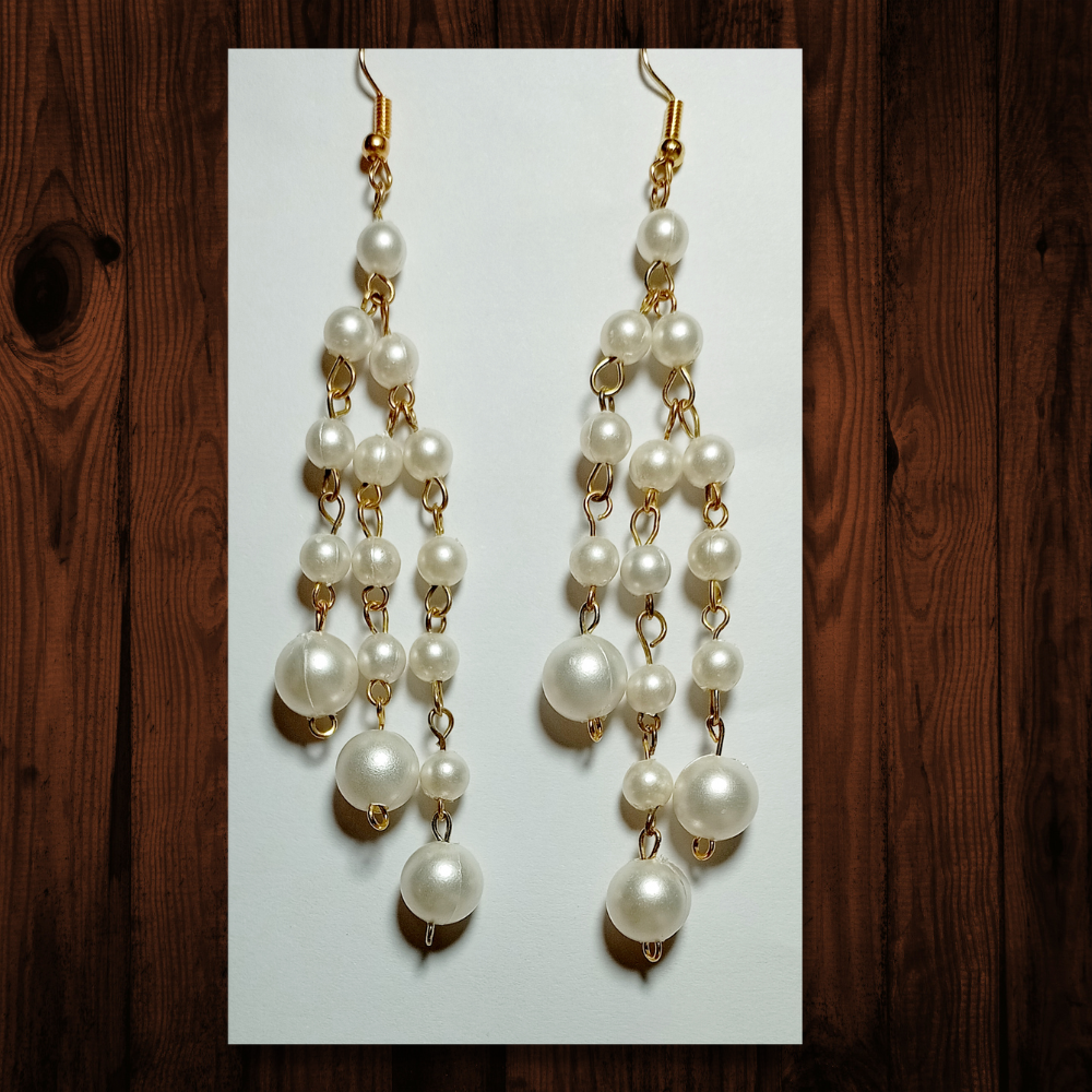 White Beaded Dangling Earrings