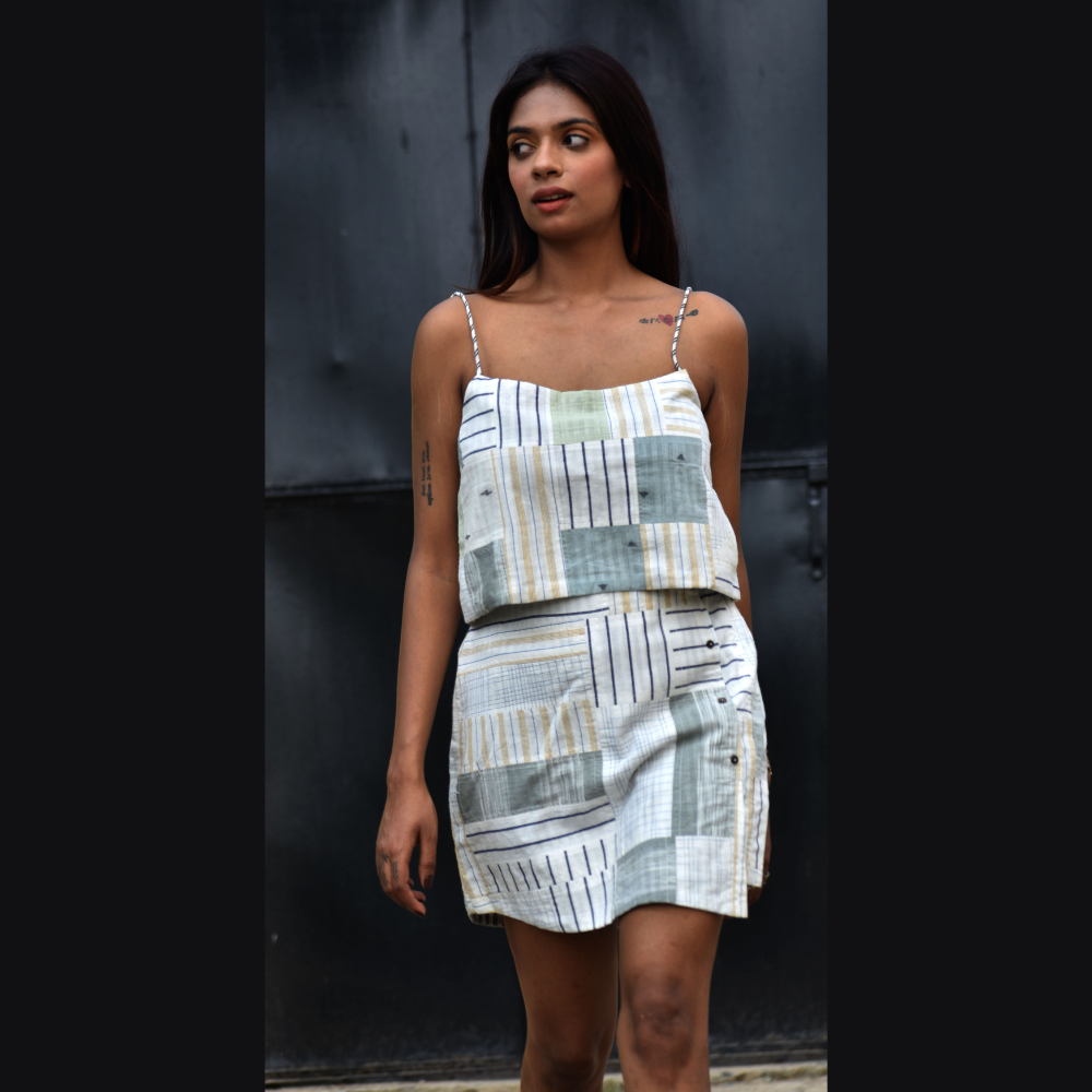 Hand-embroidered Crop Top with Skirt
