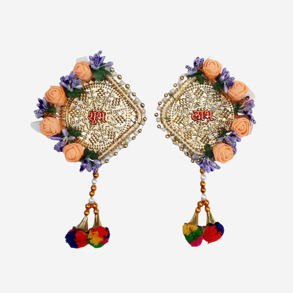 Vedsar Shubh-Labh Satin Side Door Hangings (Set of 2)