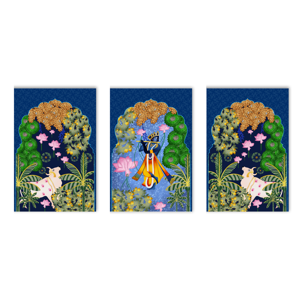 INDIAN COLOURFUL PICHWAI Wall Painting (Set of 3)