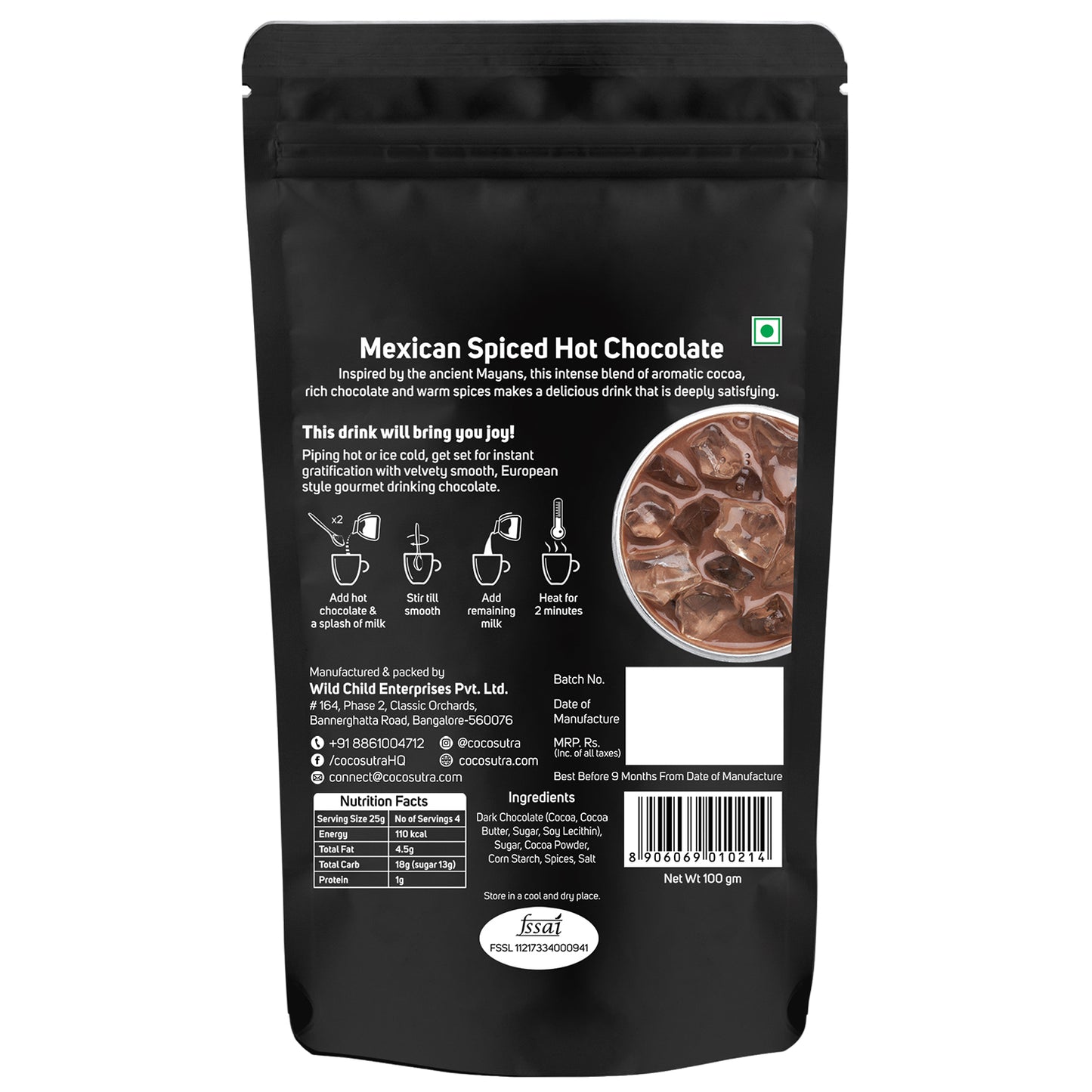 Cocosutra Hot Chocolate Mix - Mexican Spiced (100 g)