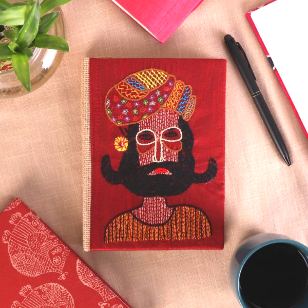 Indha Maroon Colour Hand Embroidered Recycled Paper Diary