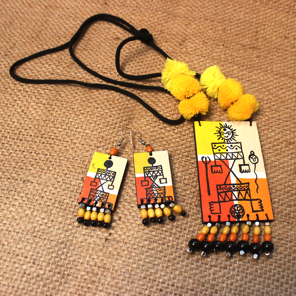 Warli Hand Painted Necklace and Earring Set