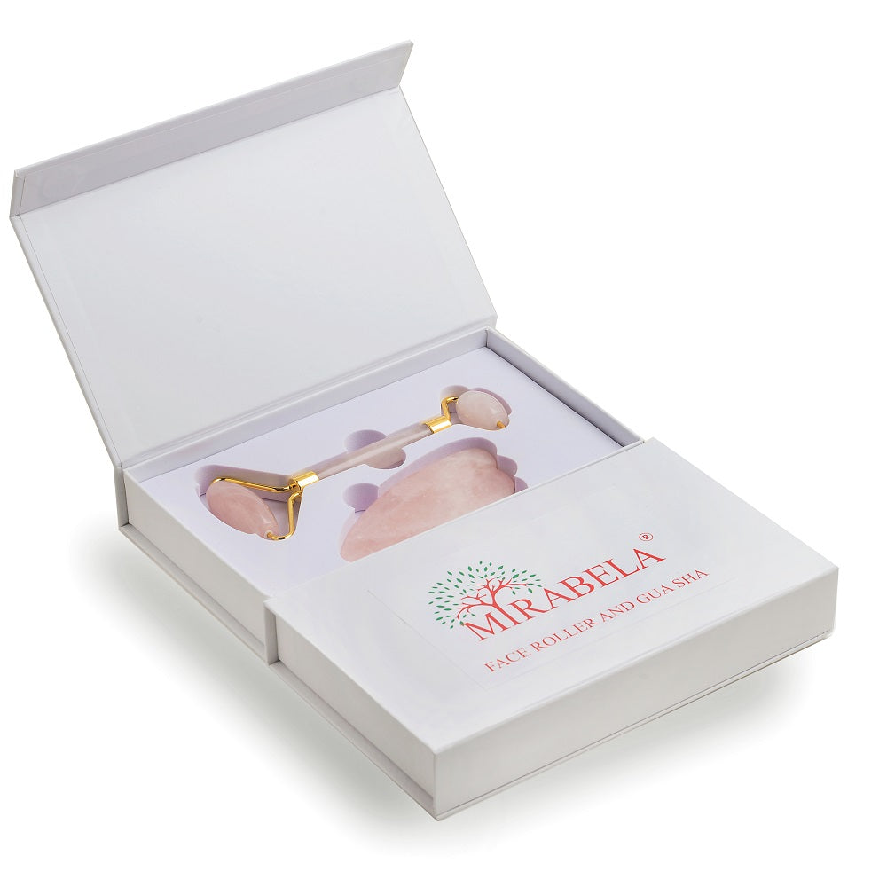 Mirabela Face Roller and Gua Sha Teardrop Rose Quartz