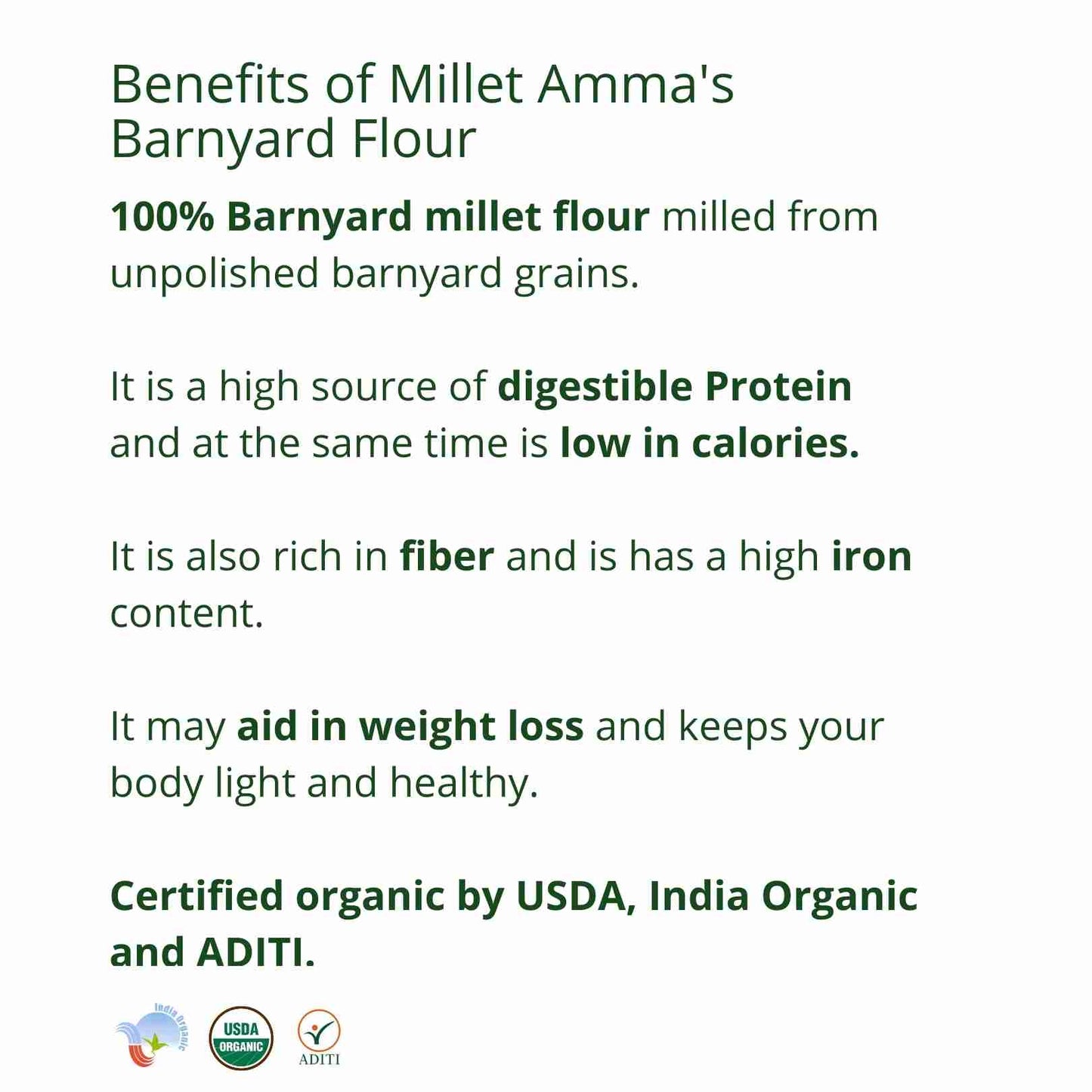 Millet Amma Barnyard Millet Flour Organic (500g)