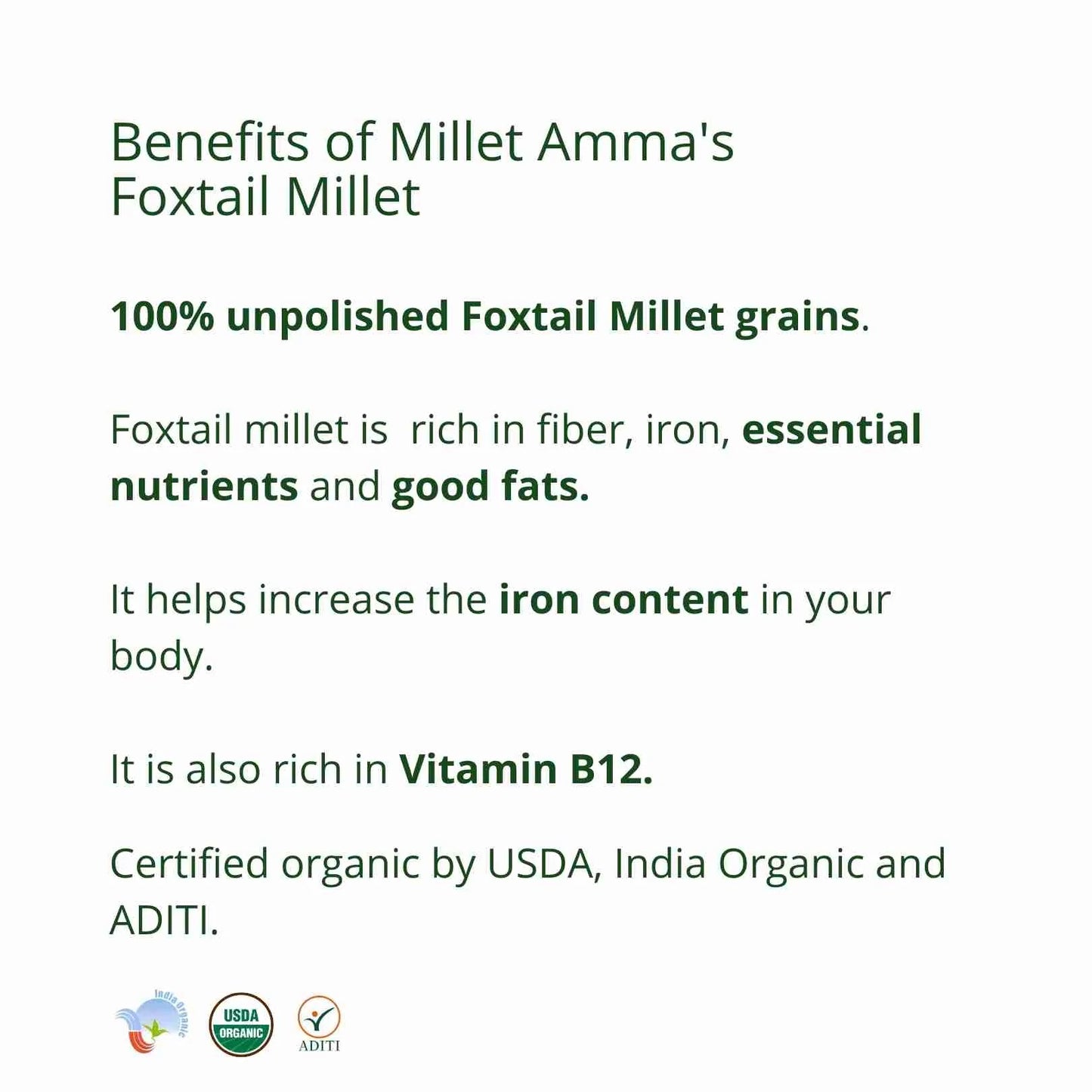 Millet Amma Foxtail Millet Grains Organic (500g)