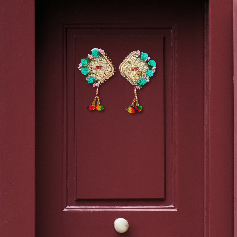 Vedsar Shubh-Labh Satin Side Door Hangings (Set of 2)