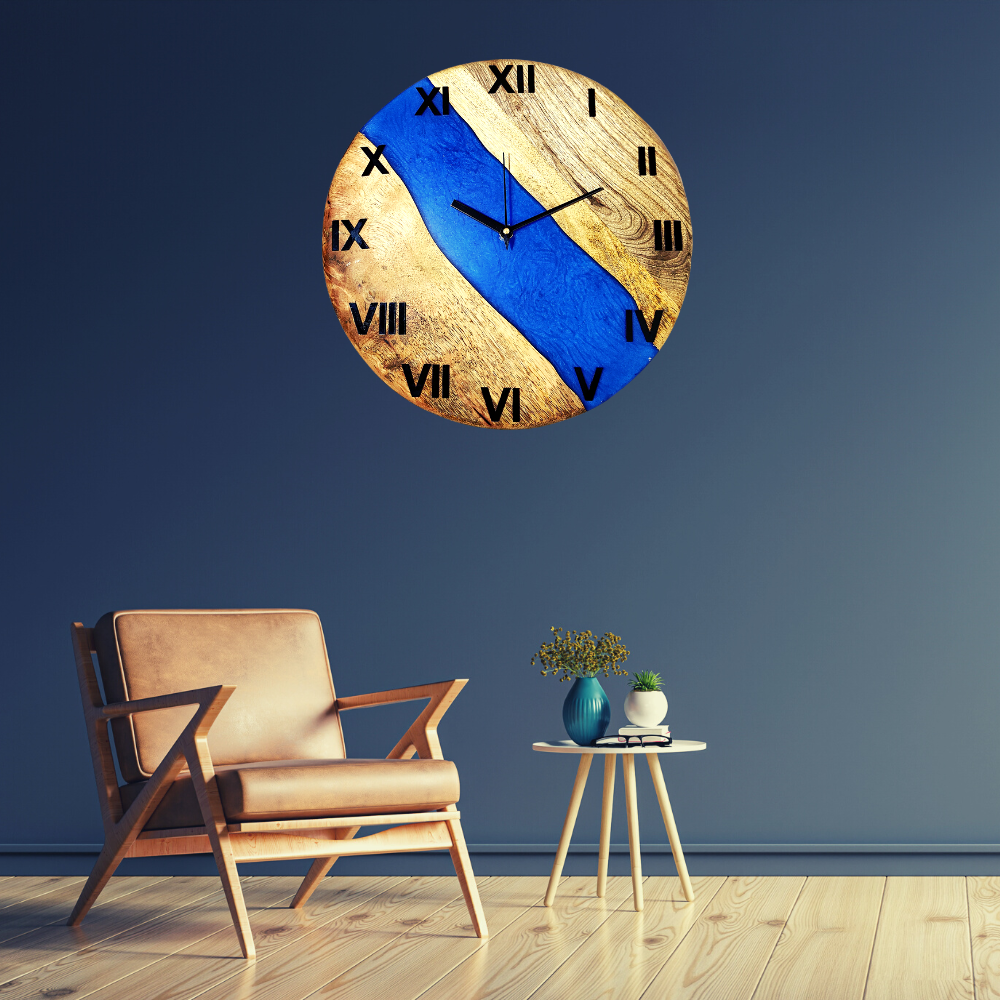 Wood Resin River Blue Wall Clock