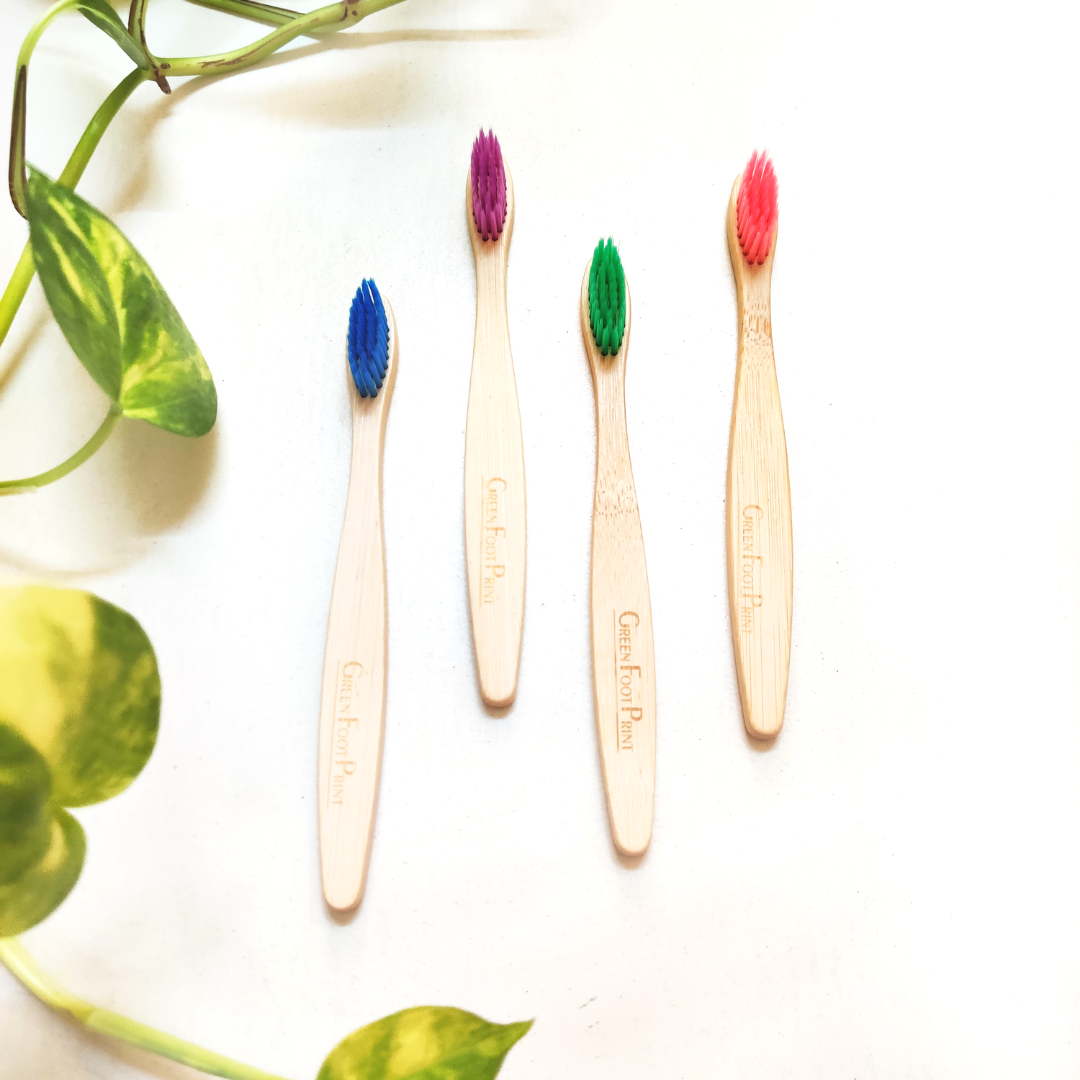 Natural Bamboo Kids Toothbrush - Pack of 2 (assorted colours)