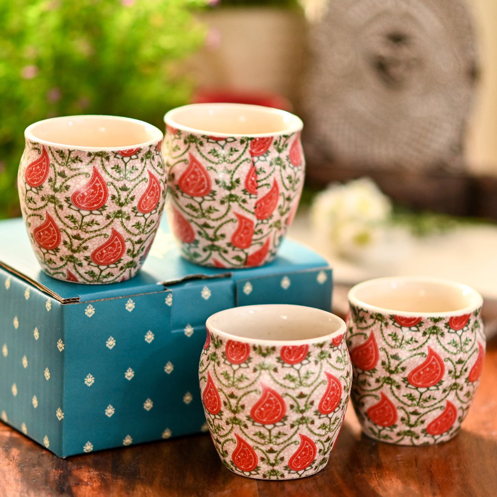 Floral Handmade Ceramic Stoneware Kulhad (Set of 6)