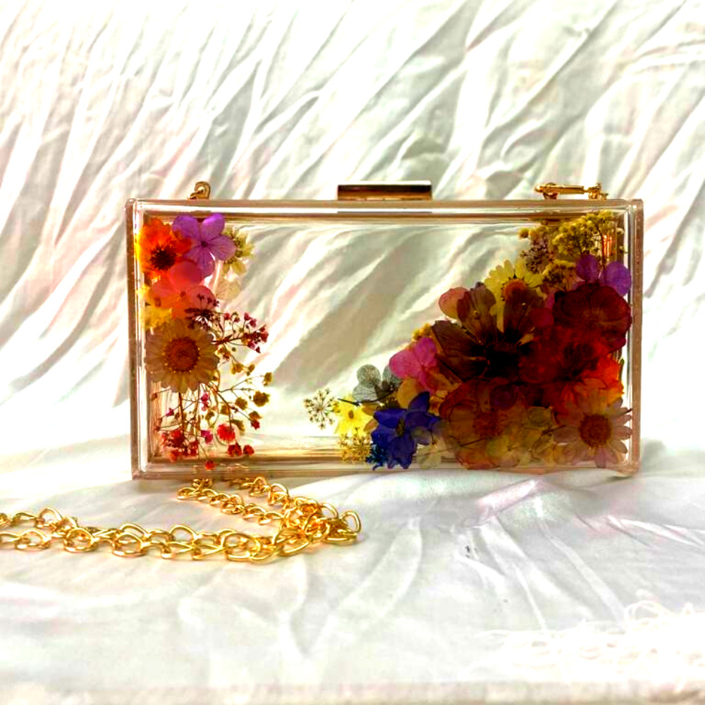 Multicoloured Resin Floral Hand Clutch