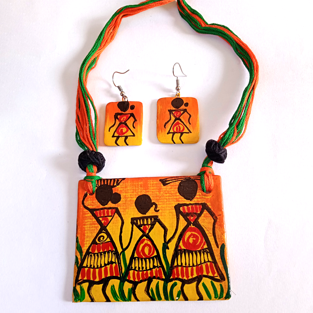 Handpainted Tribal Jewelry Set (Necklace & Earrings)