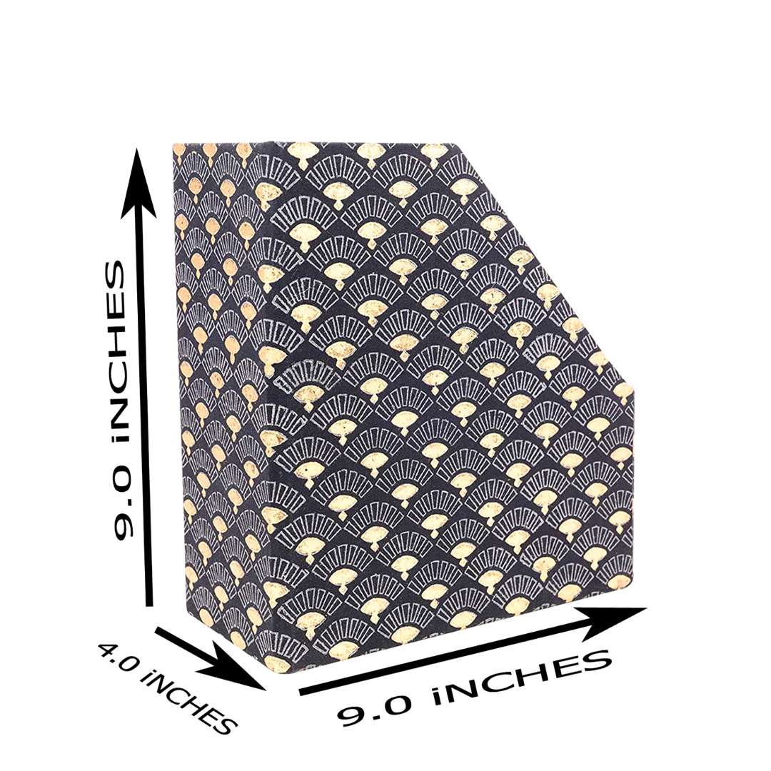 Indha Hand-Block Printed Single Compartment Black Colour Table Top Book/Magazine Holder