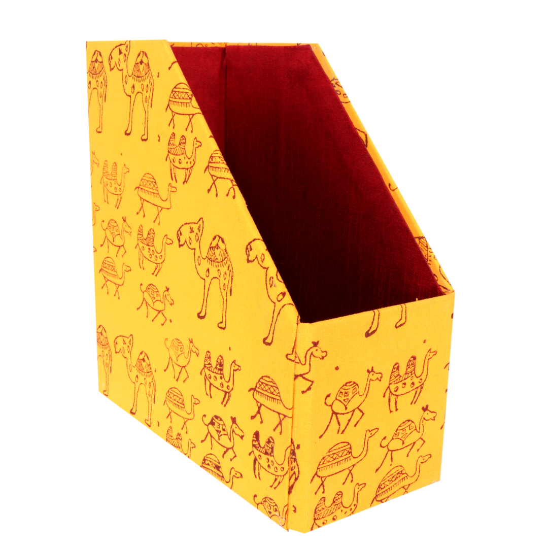 Indha Camel Block Printed Single Compartment MDF Magazine Holder