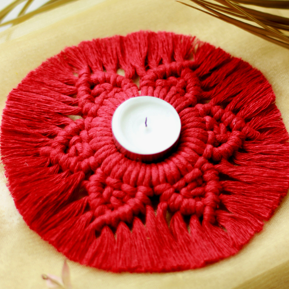 Flower Power Macrame Tealight Candle Holder