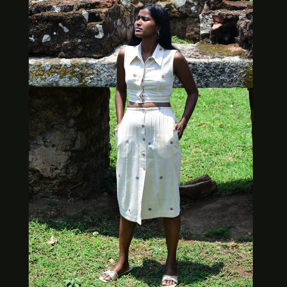 
                  
                    Collared Sleeveless Top and Skirt
                  
                