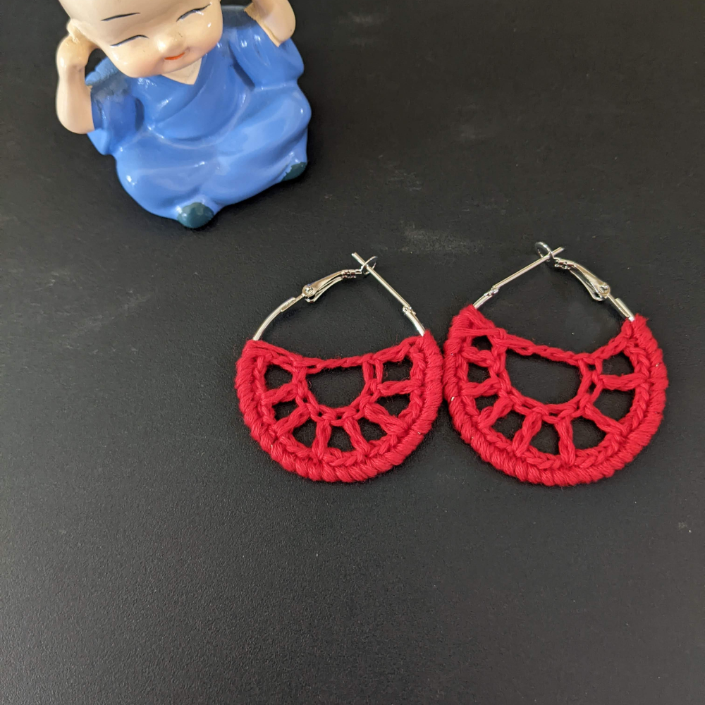 Honey Beehive Red Crochet Small Hoop Earring