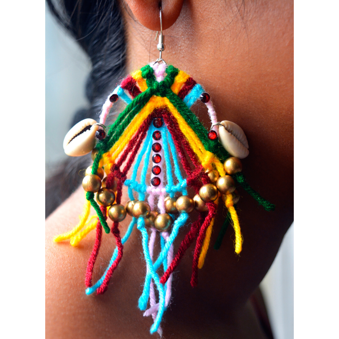 Colorful Macramé Pearl & Shell Hoop Earrings