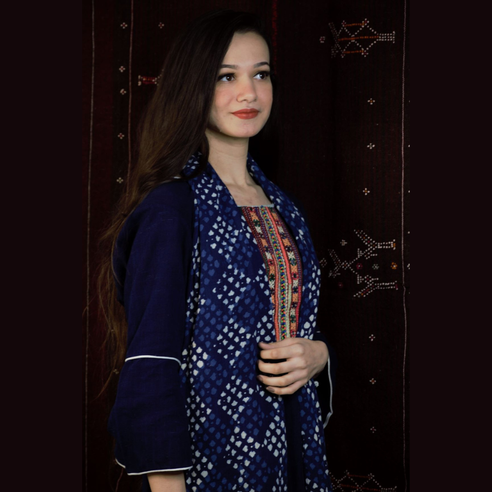 Indigo Dabu Printed Kala cotton Stole