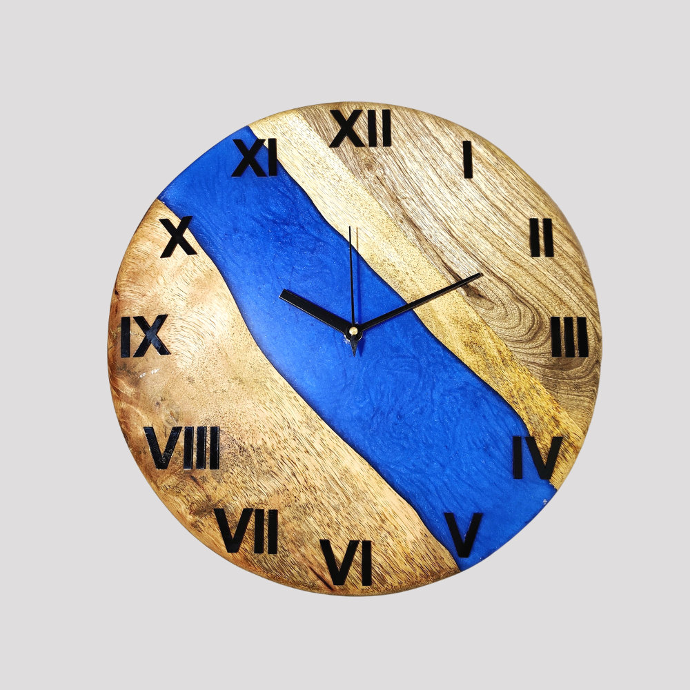 Wood Resin River Blue Wall Clock