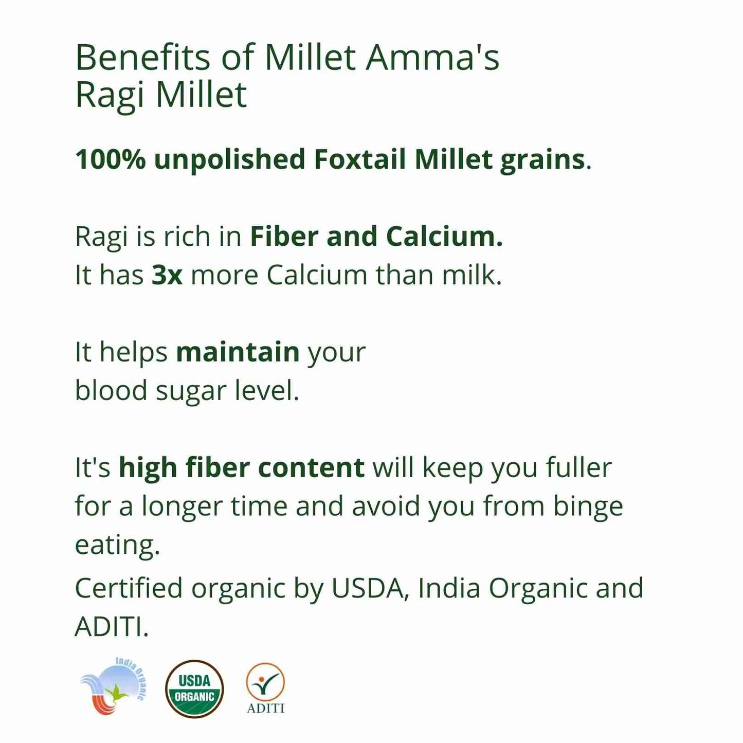 Millet Amma Ragi Grains (Finger Millet) Organic (500g)