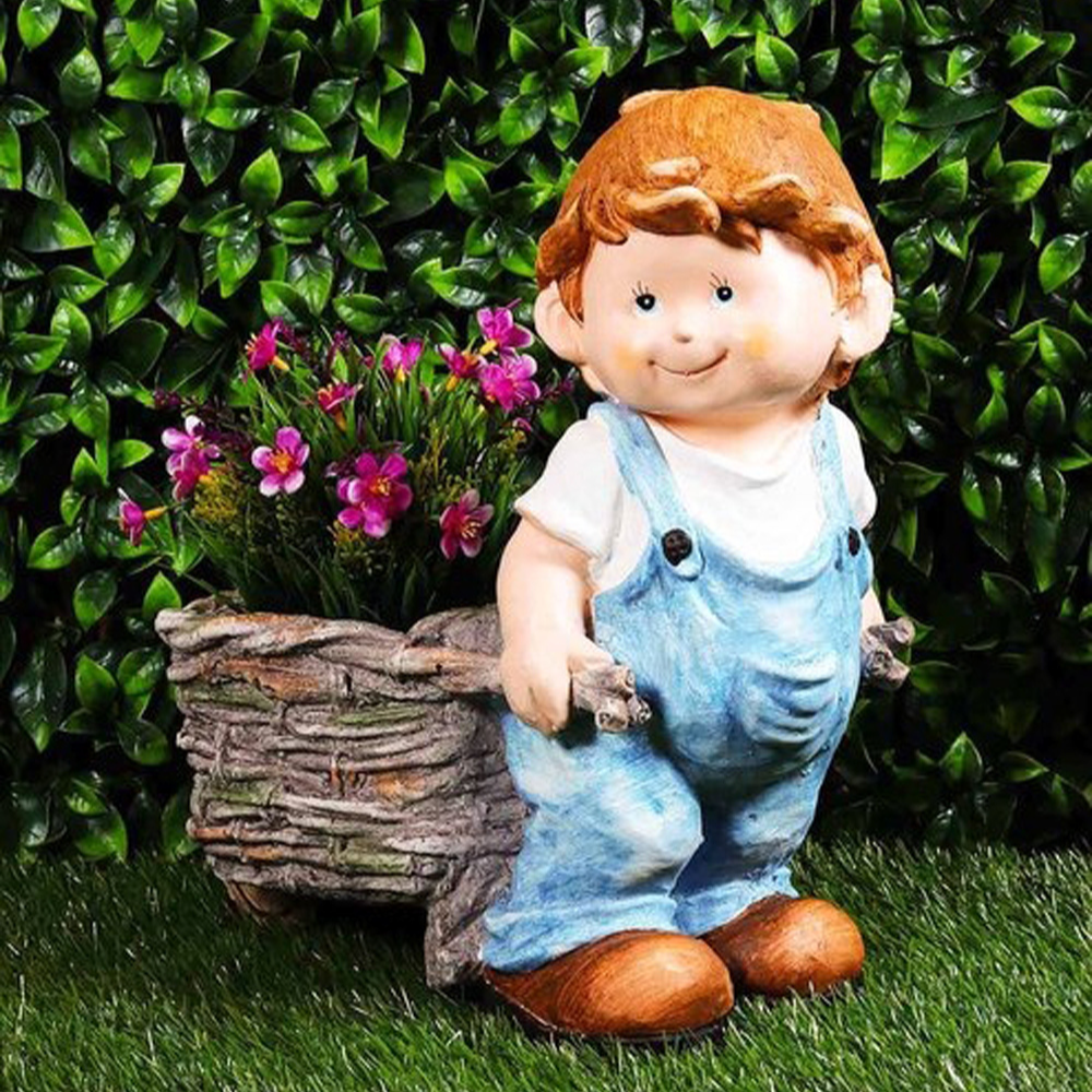 Boy Holding Cart Planter