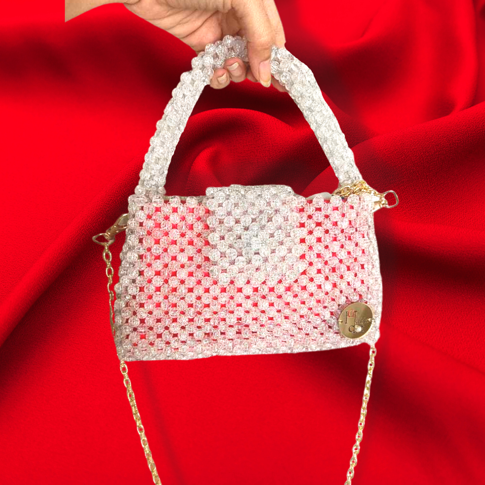 White Crackle Beads Bag