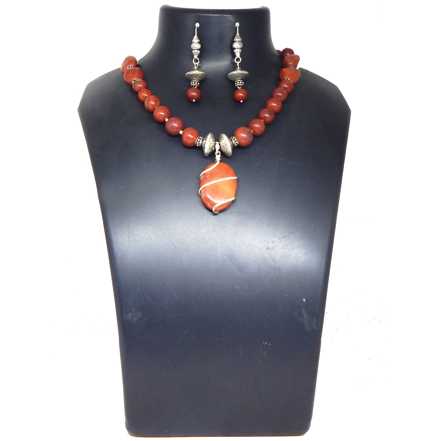 Gemstone Red Jasper Pendant Necklace Set