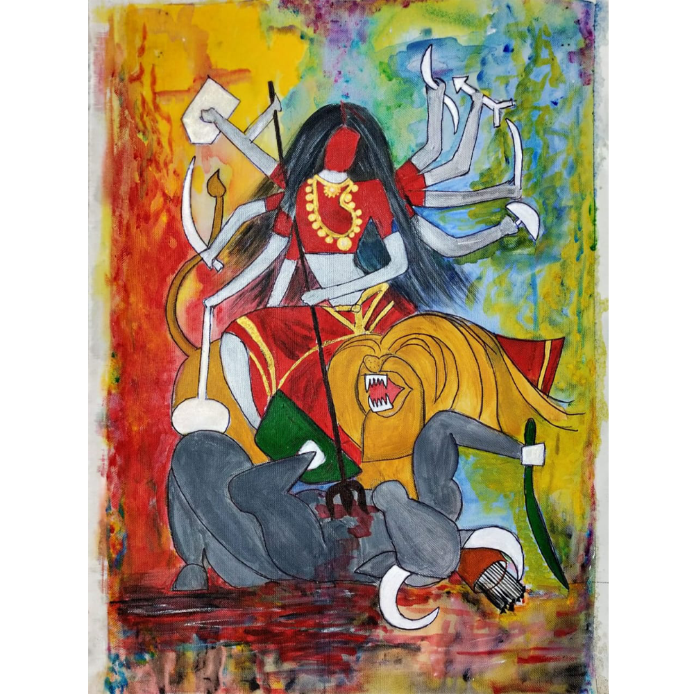 Handmade Mahishasura Mardhini Painting