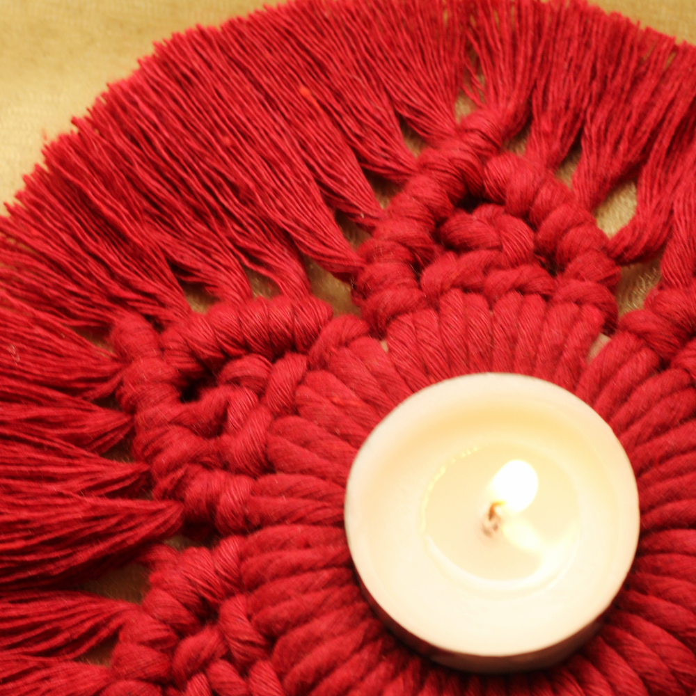 Flower Power Macrame Tealight Candle Holder