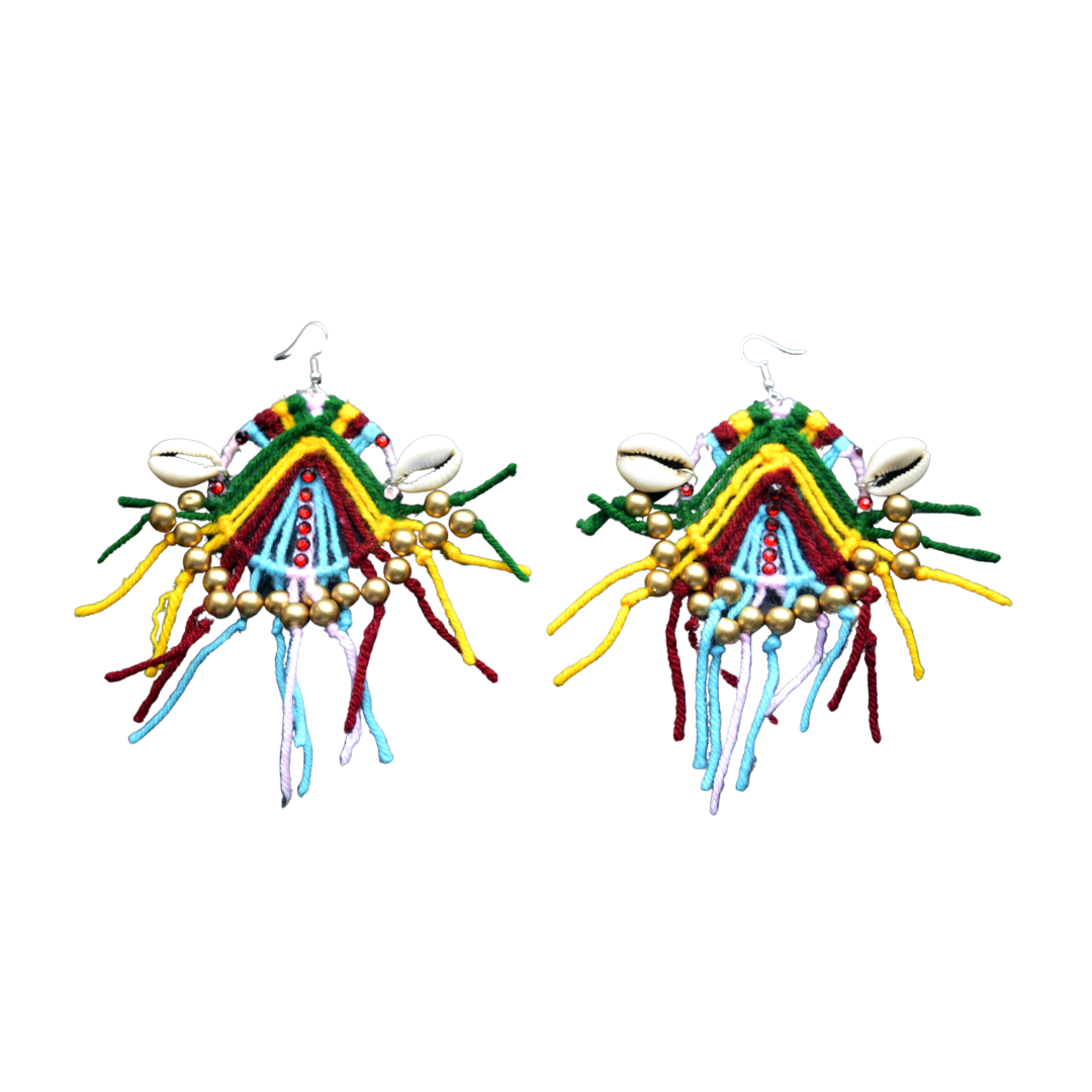 Colorful Macramé Pearl & Shell Hoop Earrings