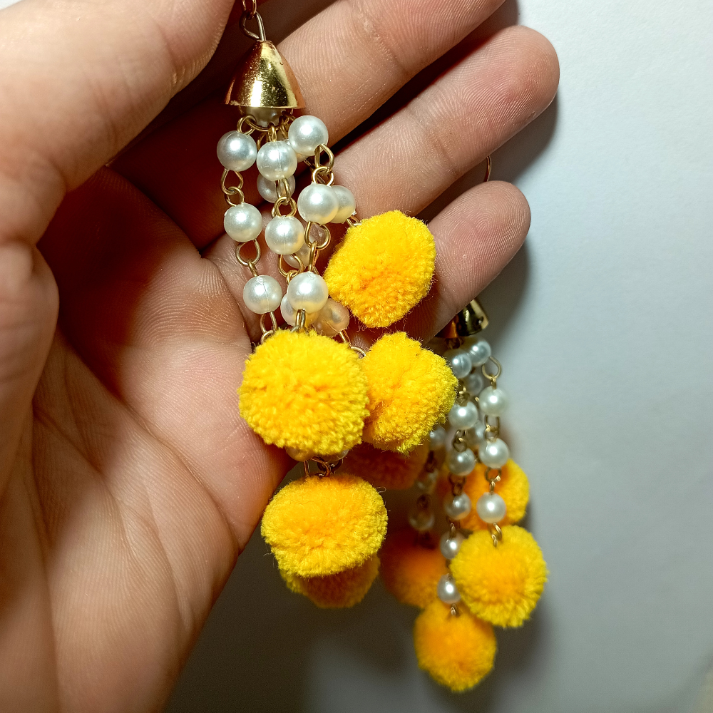 Cool Yellow Pom Pom Earrings