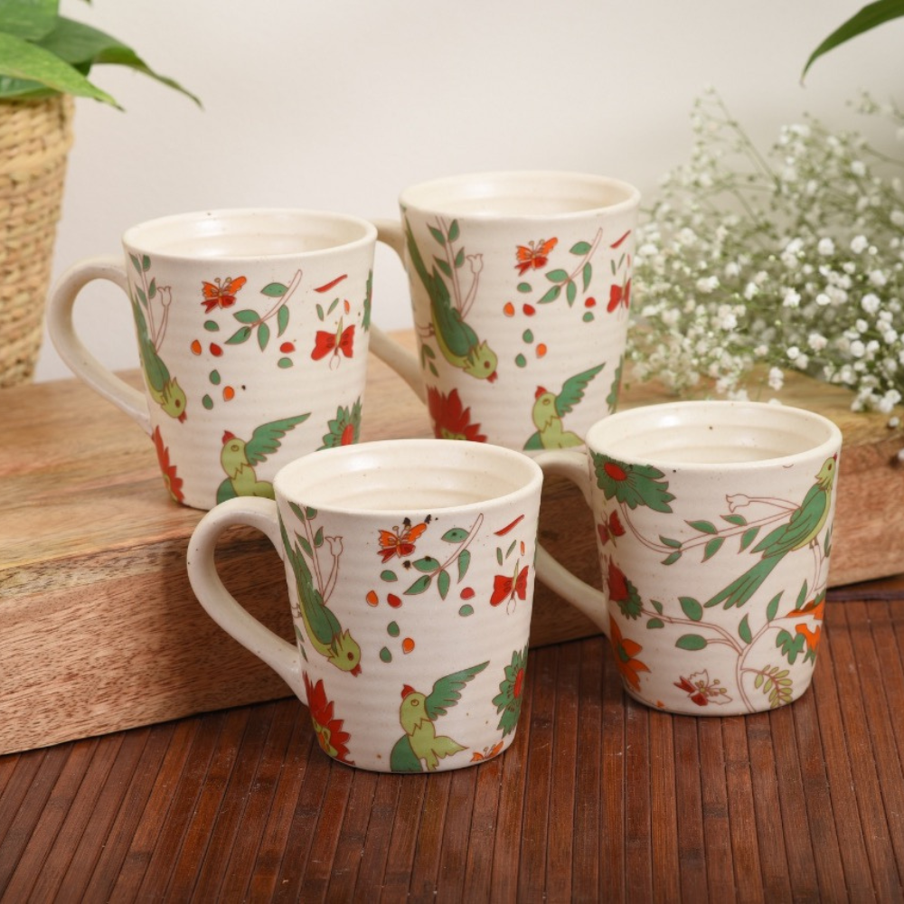 Floral Ceramic Stoneware Mugs (Set of 4)