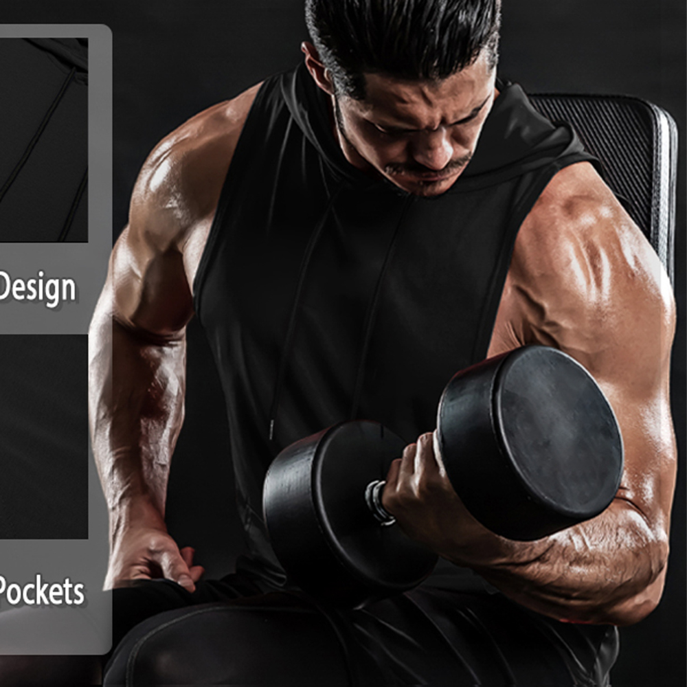 Men's Gym Sleeveless Tank Tops Stringer Hoodie