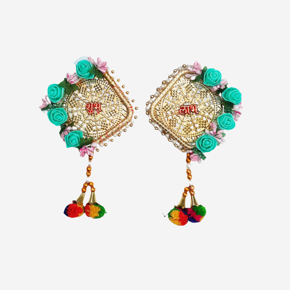 Vedsar Shubh-Labh Satin Side Door Hangings (Set of 2)
