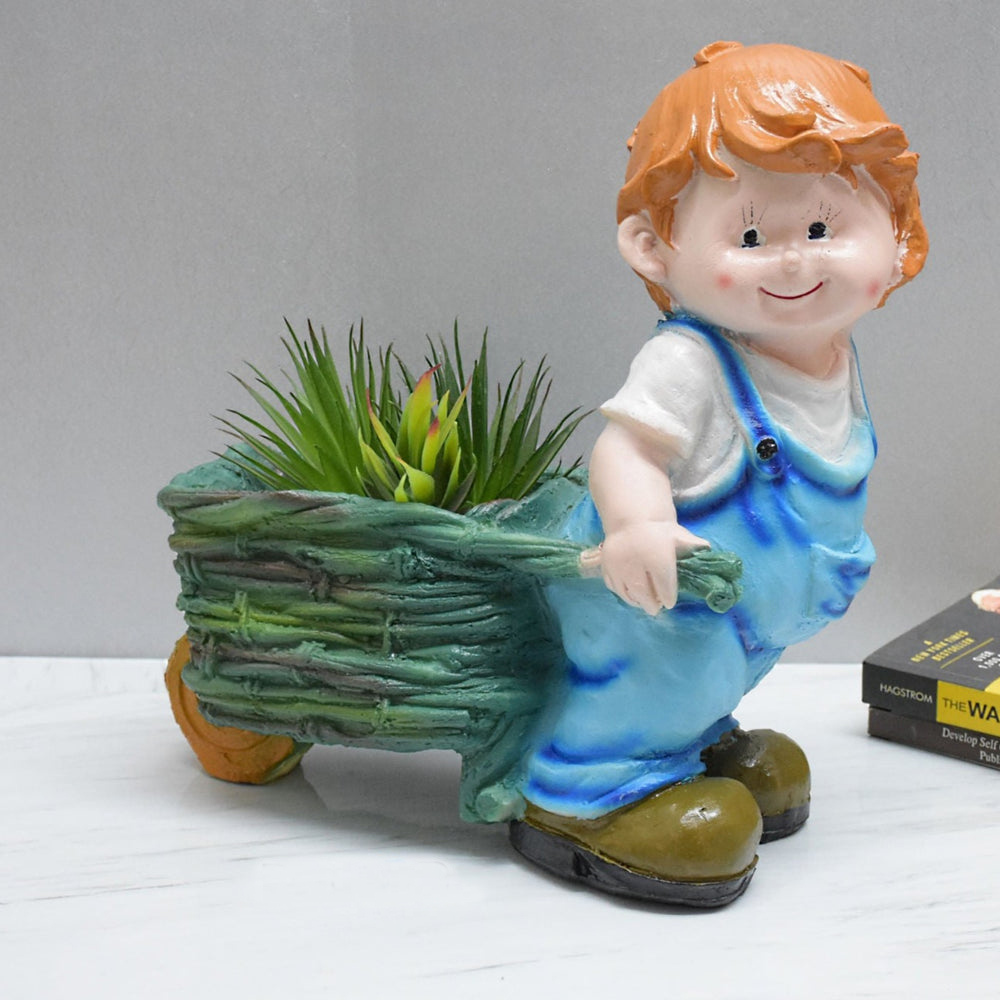 Boy Holding Cart Planter