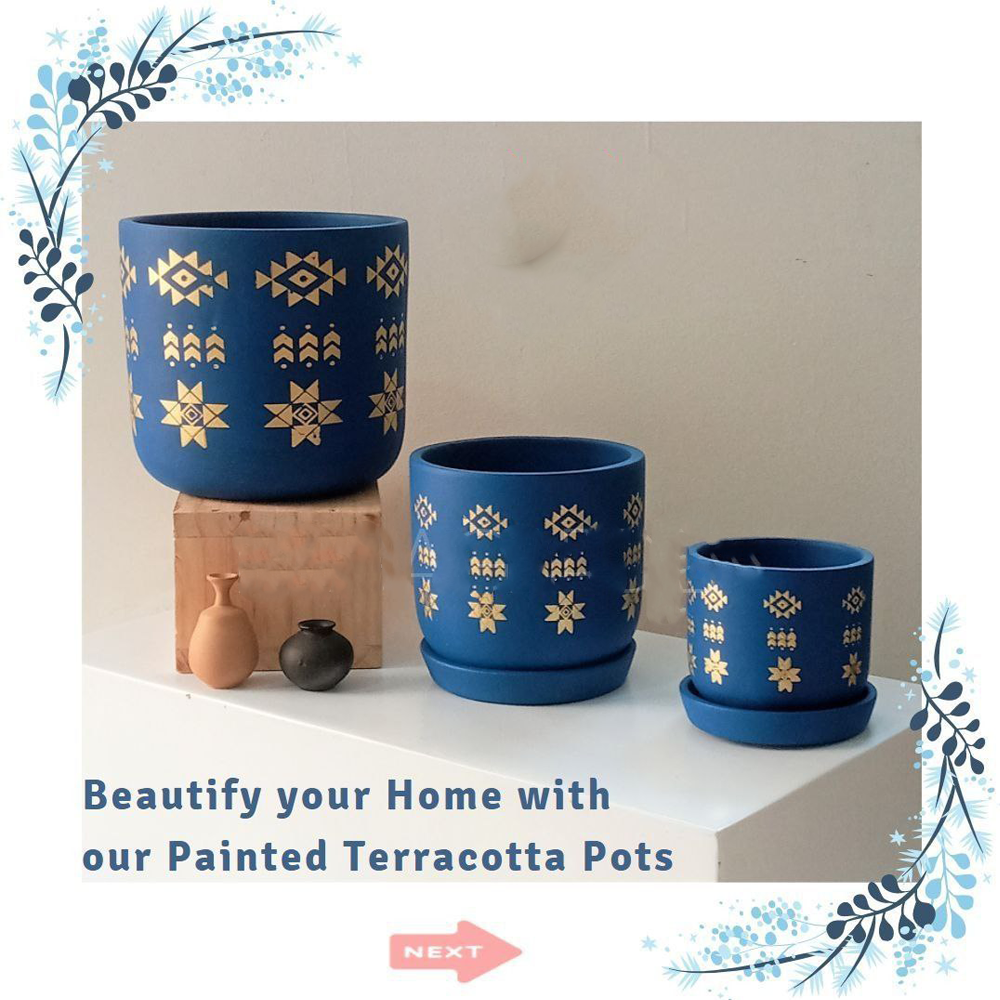 hand Painted Eco-friendly Terracotta Planters (Set of 3)