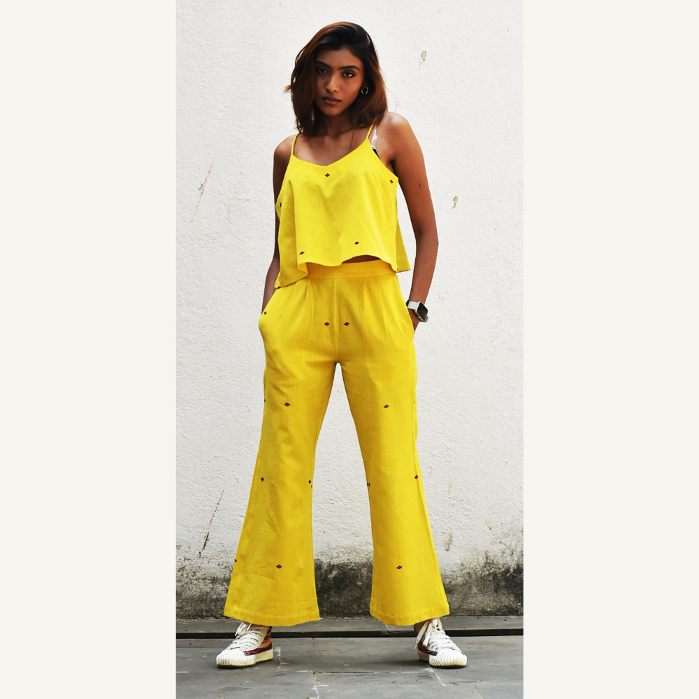 Vegetable Dye Hand-embroidered Crop Top with Matching Trousers