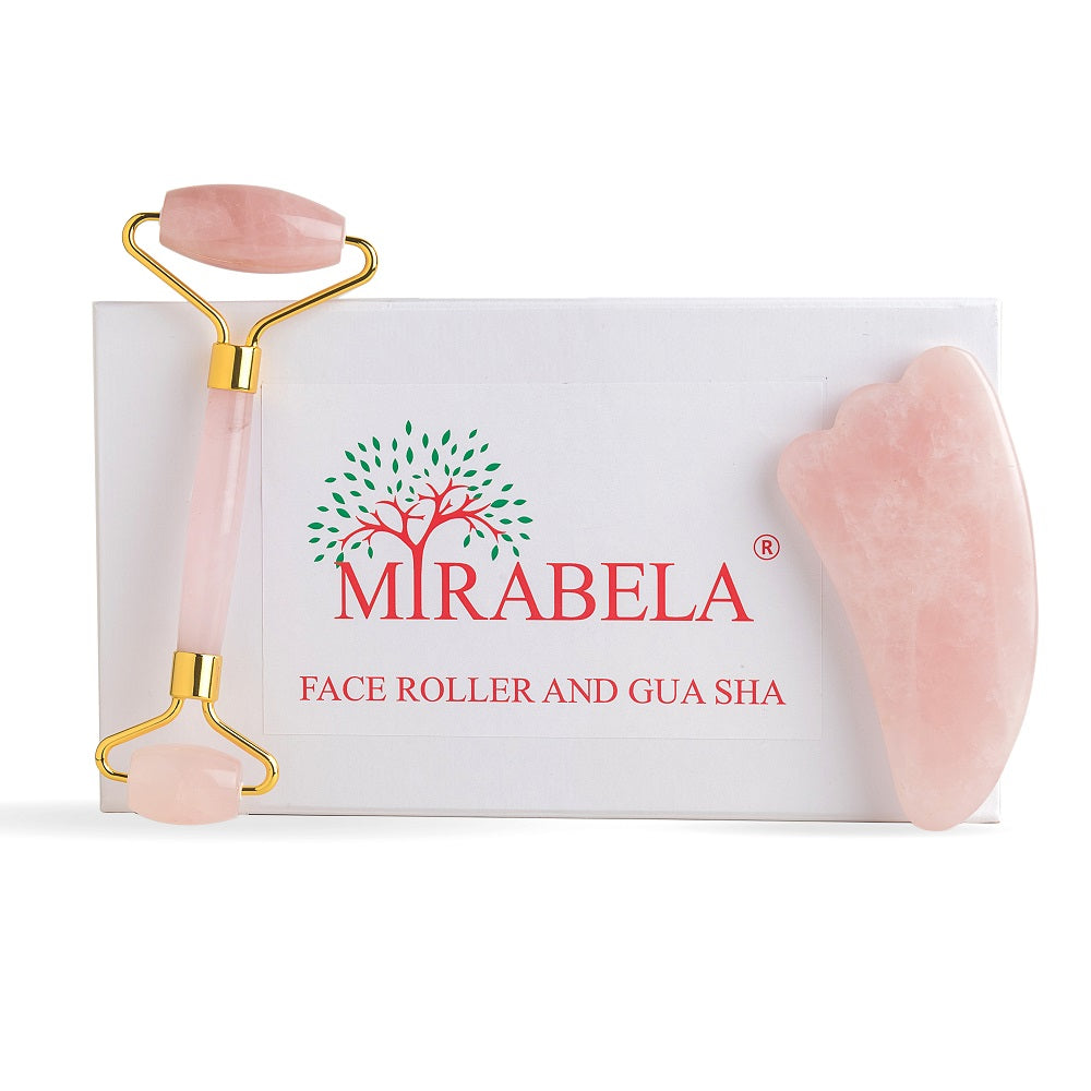 Mirabela Face Roller and Gua Sha Teardrop Rose Quartz