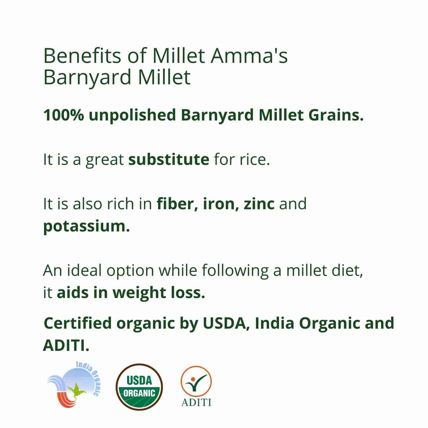 Millet Amma Organic Barnyard Millet Organic (500g)