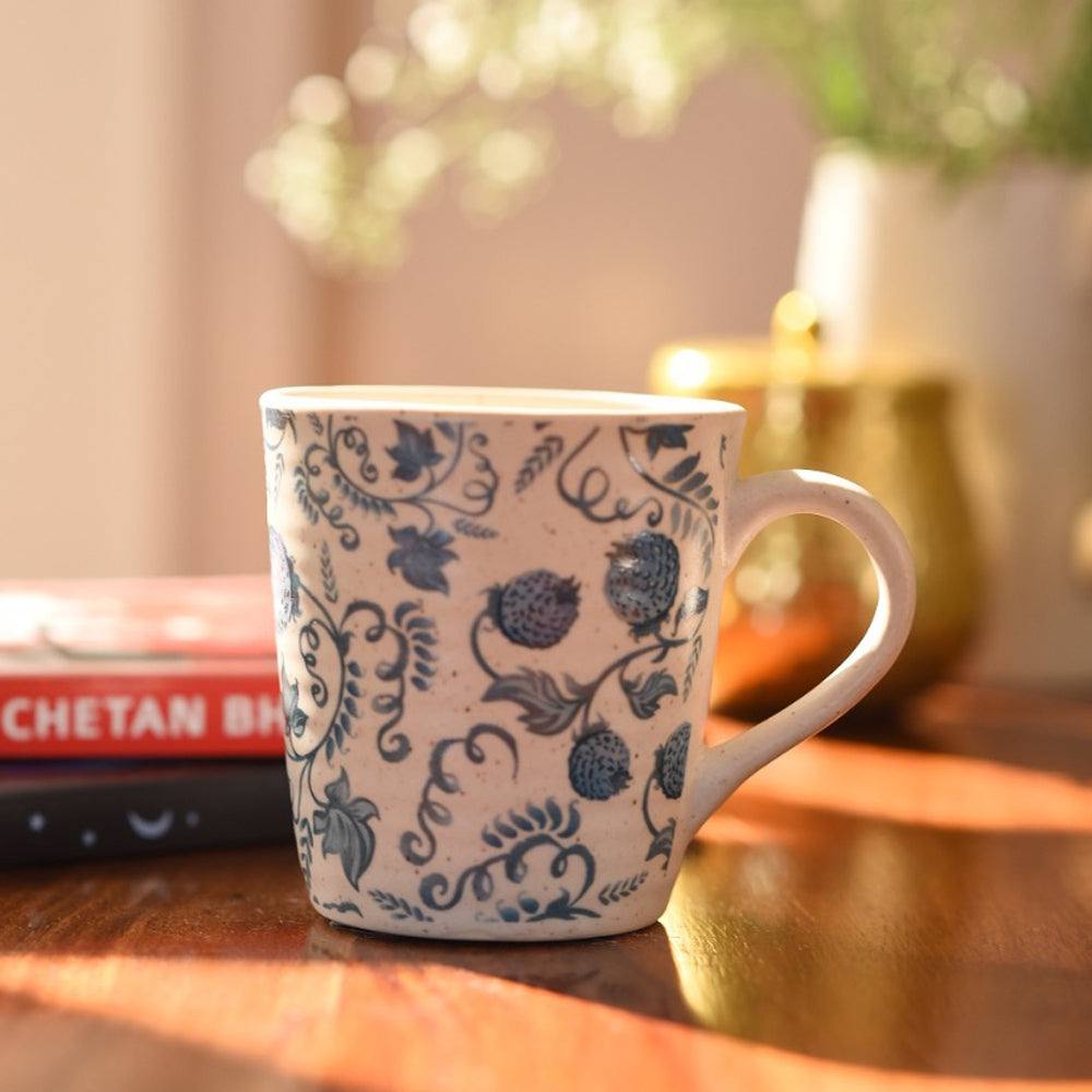 Handmade Floral Ceramic Stoneware Coffee Mugs (Set of 4)