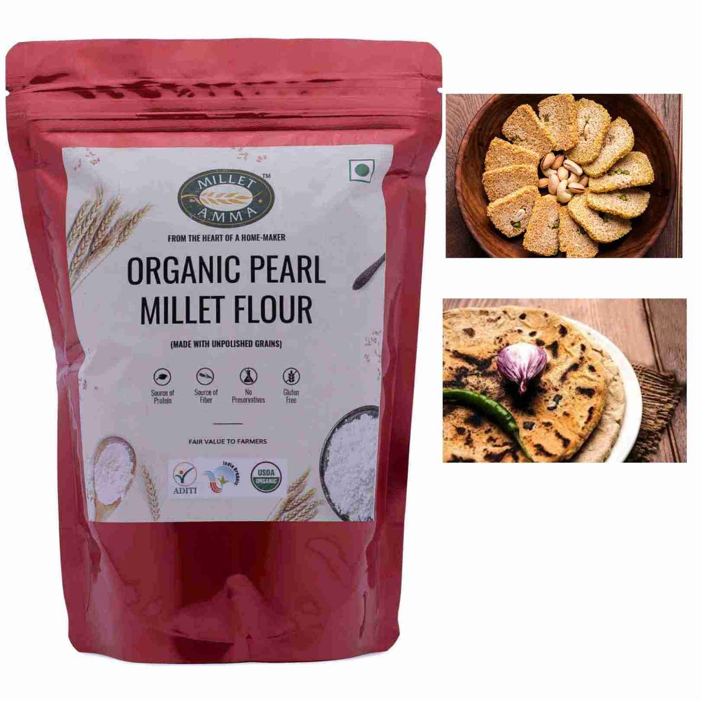 Millet Amma Bajra (Pearl Millet) Flour Organic (500g)